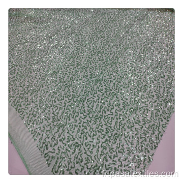 Tissu de dentelle en tissu de maille de polyester Shaoxing Tissu de dentelle 5 verges Tissu de paillettes africaines pour robe
